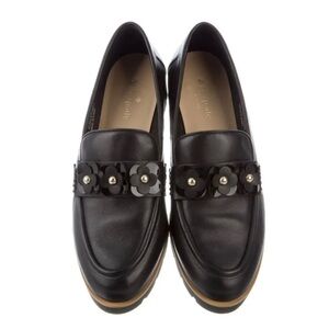 Kate Spade Karisa Black Leather Loafers, black floral/gold accent 7 1/2